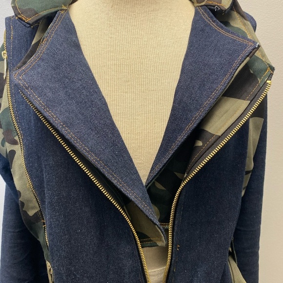 Blue denim and camouflage trench coat with removable panel - Picture 8 of 11